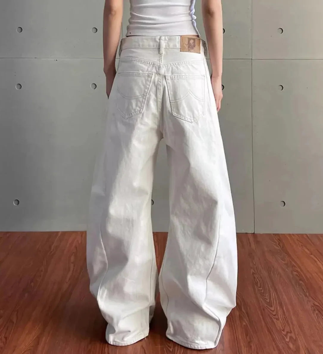 Witte vintage jeans met hoge taille en wijde pijpen
