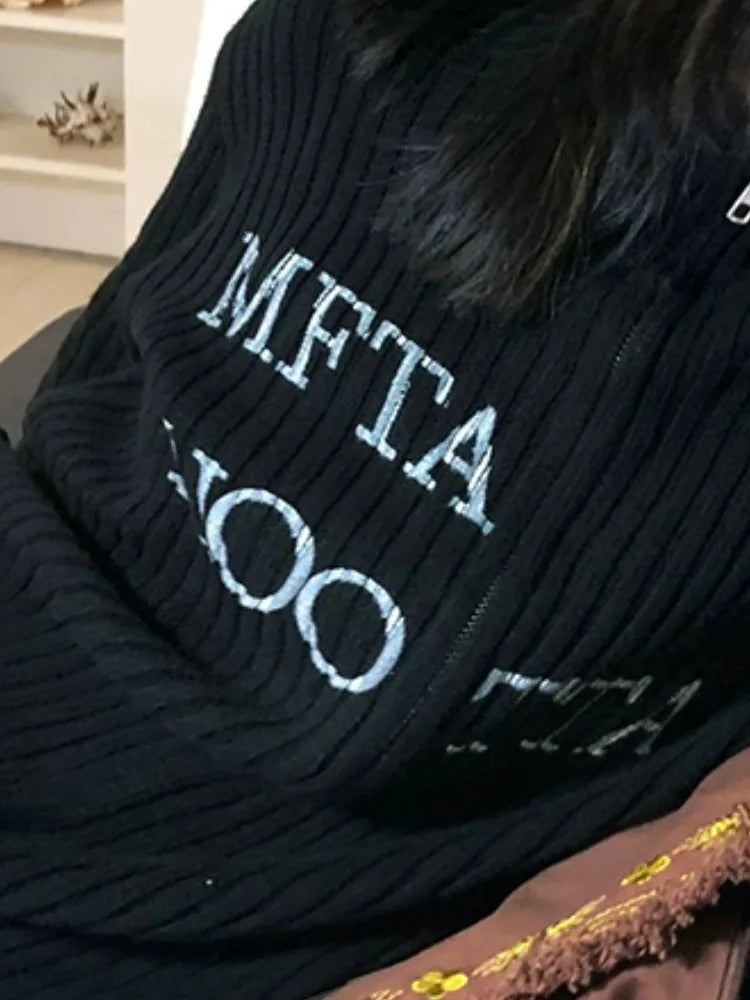 Vintage Letter Jacquard Knitted Sweatshirt