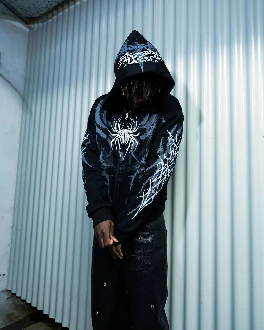 Spider Design Retro Punk Zipper Sweatshirt