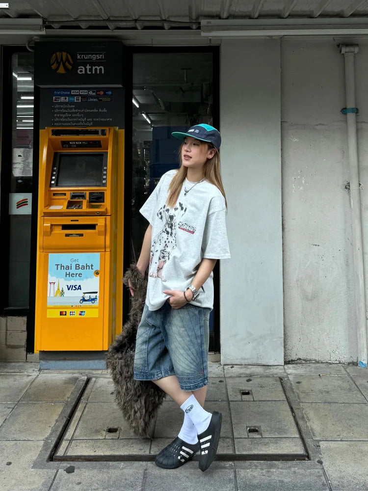 Pantaloncini in denim blu slavato, lunghezza al ginocchio