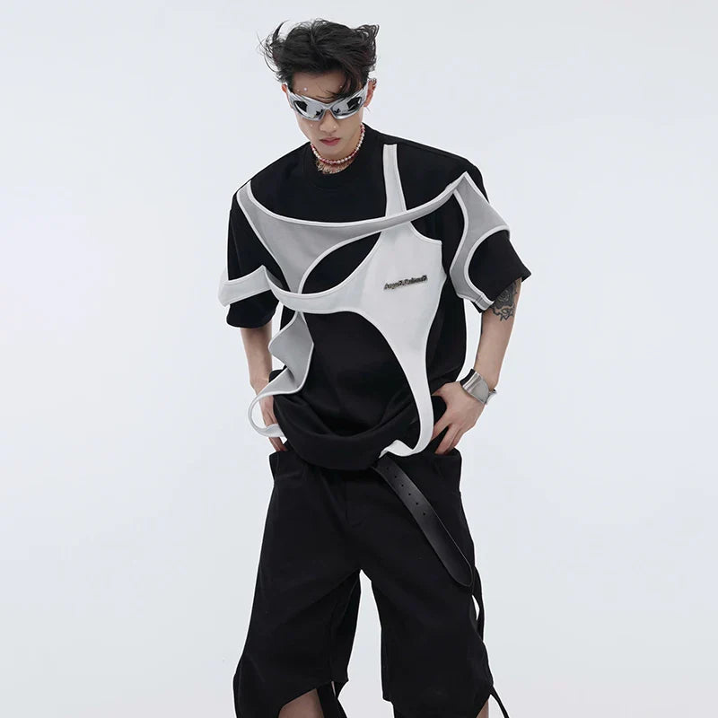 Men Streetwear Color Contrast Splicing Design T-Shirt
