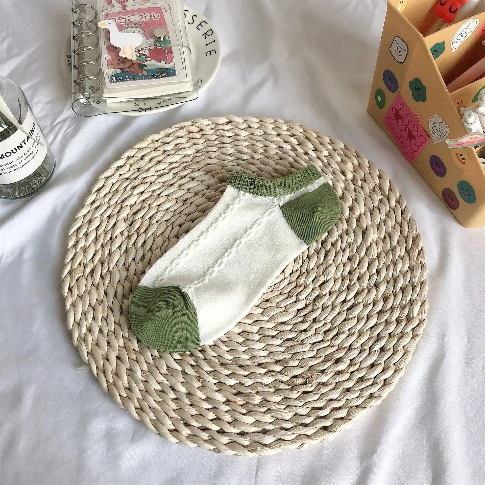 Avocado Green Boat Socks Summer Cotton