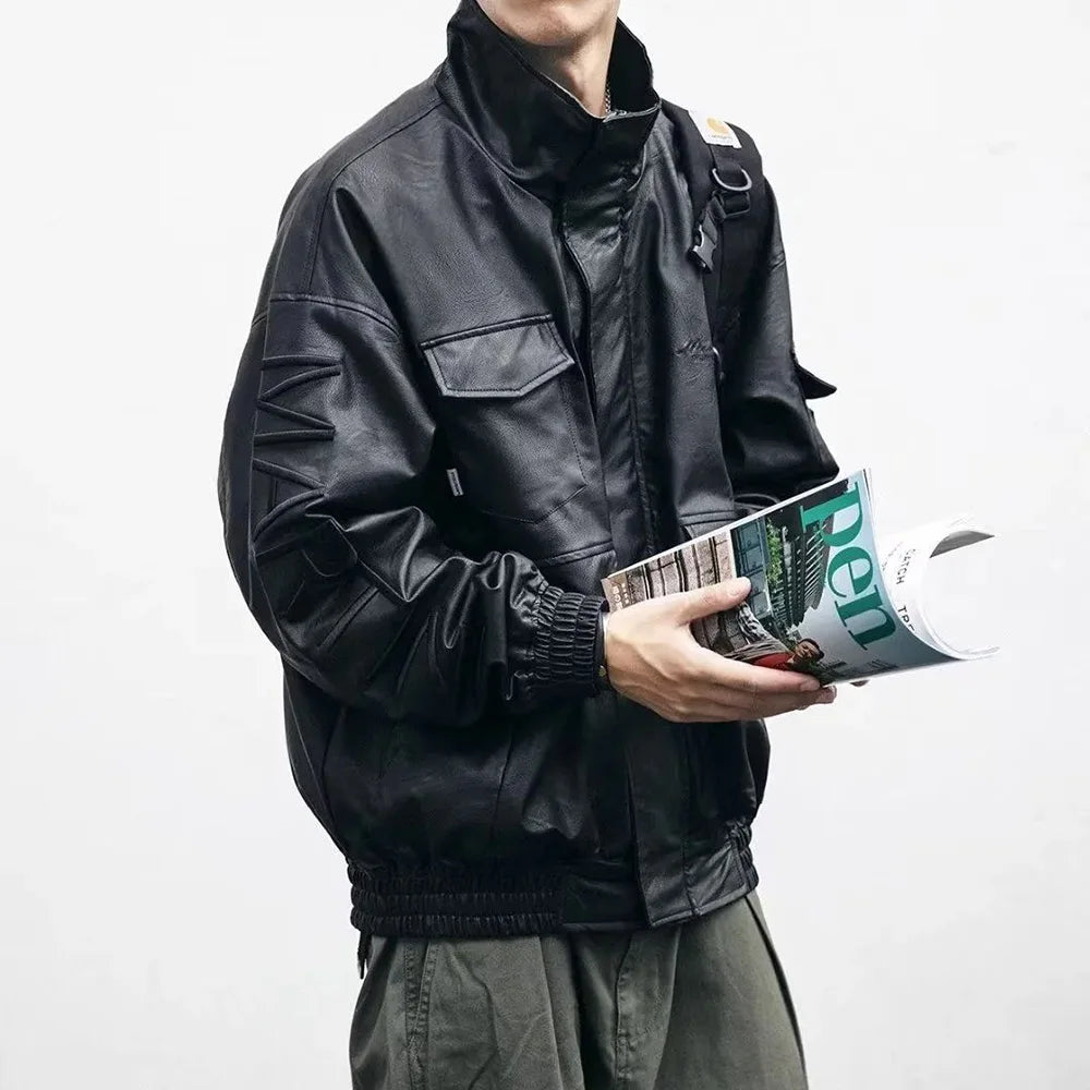 Men Durable Versatile Casual Leather Biker Jacket