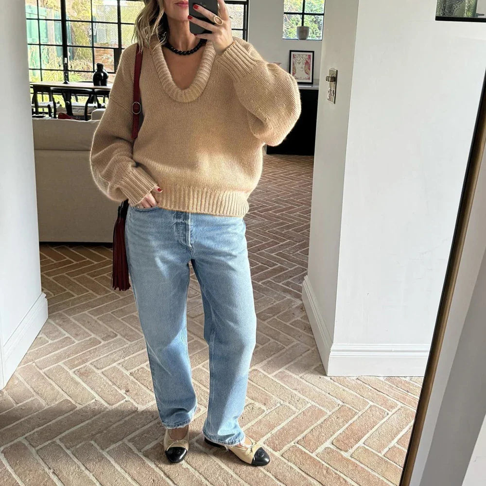 Women Cute Chic Solid Loose O Neck Sweater