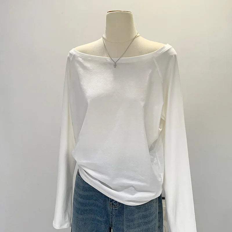 Cozy Cotton One Shoulder Long T-shirt