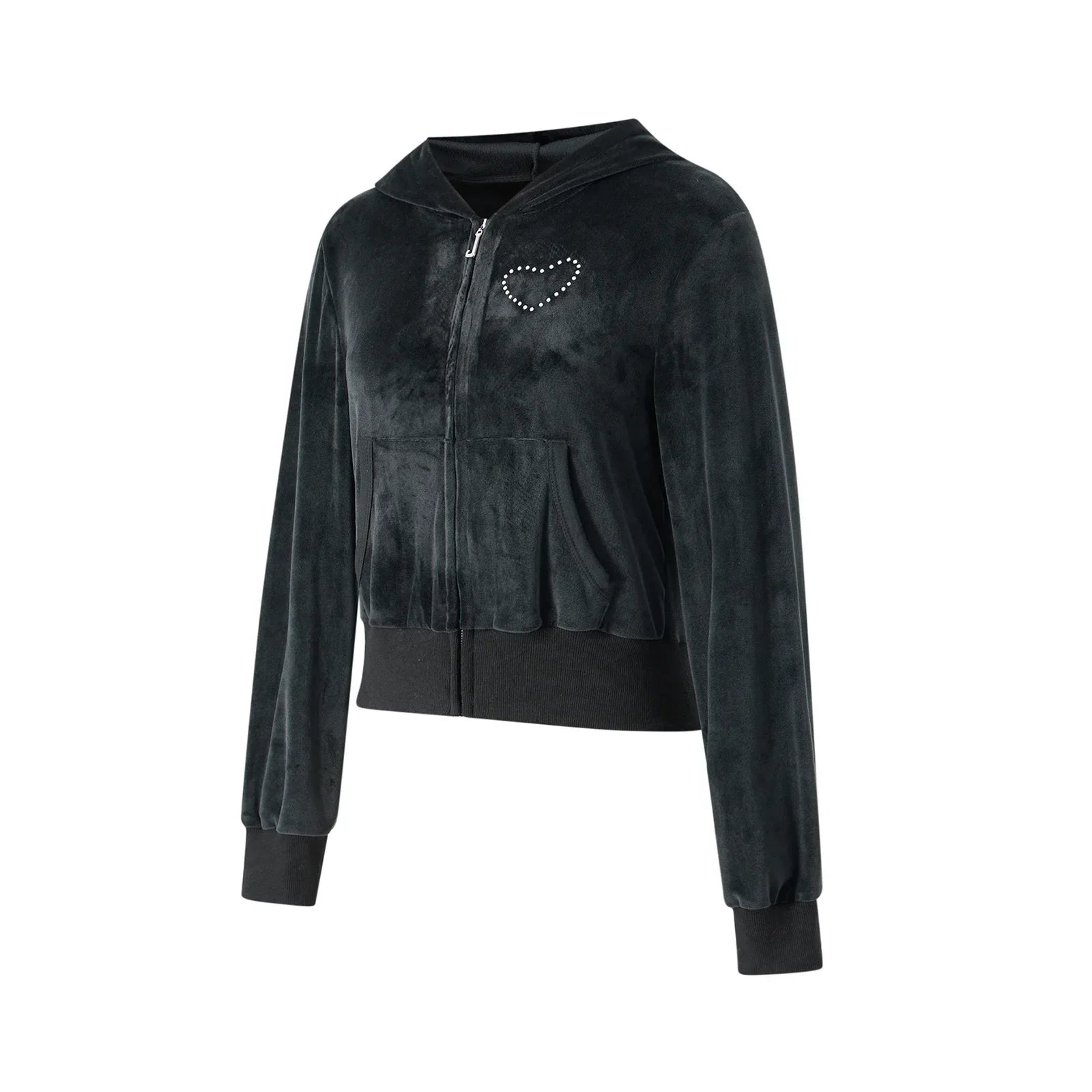 Rhinestone Heart Decor Zip Up Sweatshirt