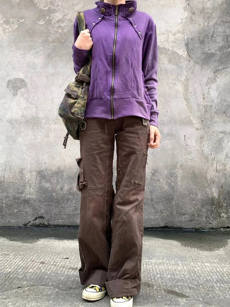 Brown Slim Flare Cargo Jeans