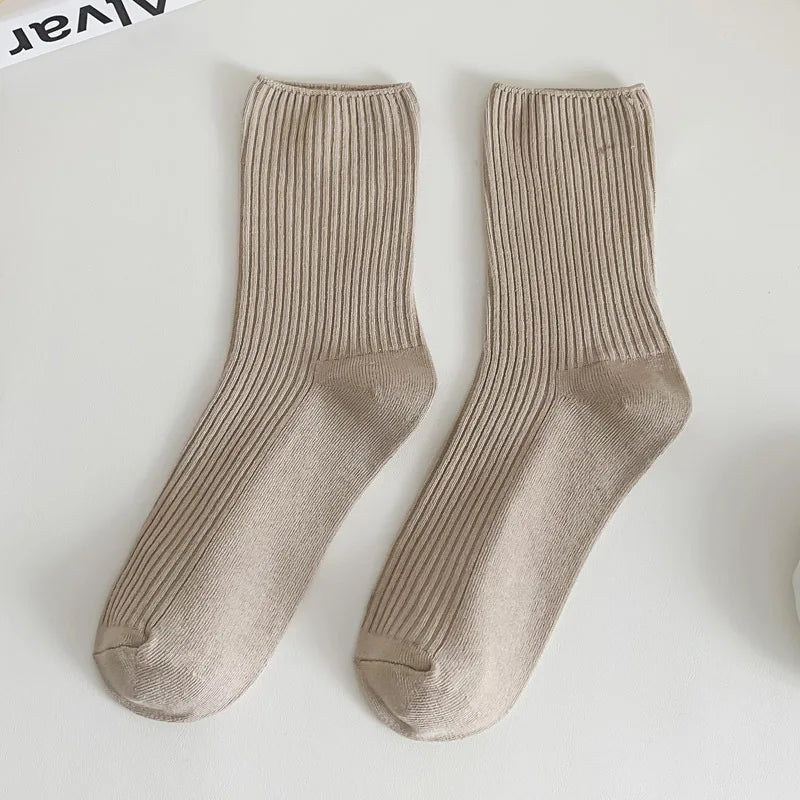 Cozy Neutral Vertical Striped Tube Socks