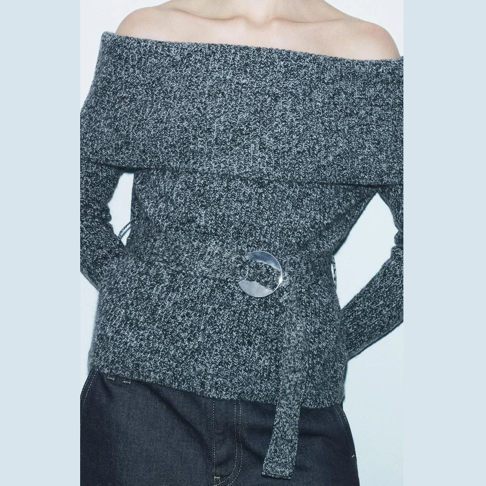 Casual Solid Knitting Slash Neck Sweater