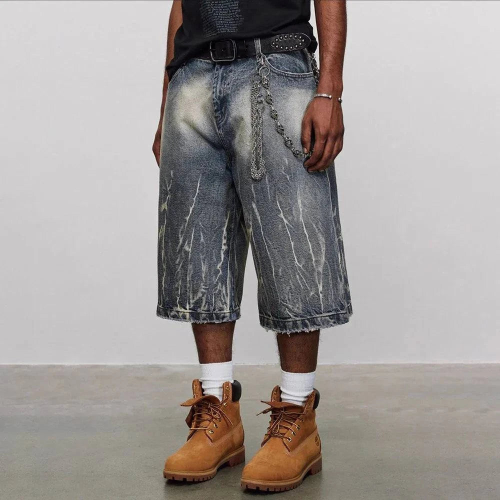 Lightning-Muster gewaschene kurze Jeans-Shorts