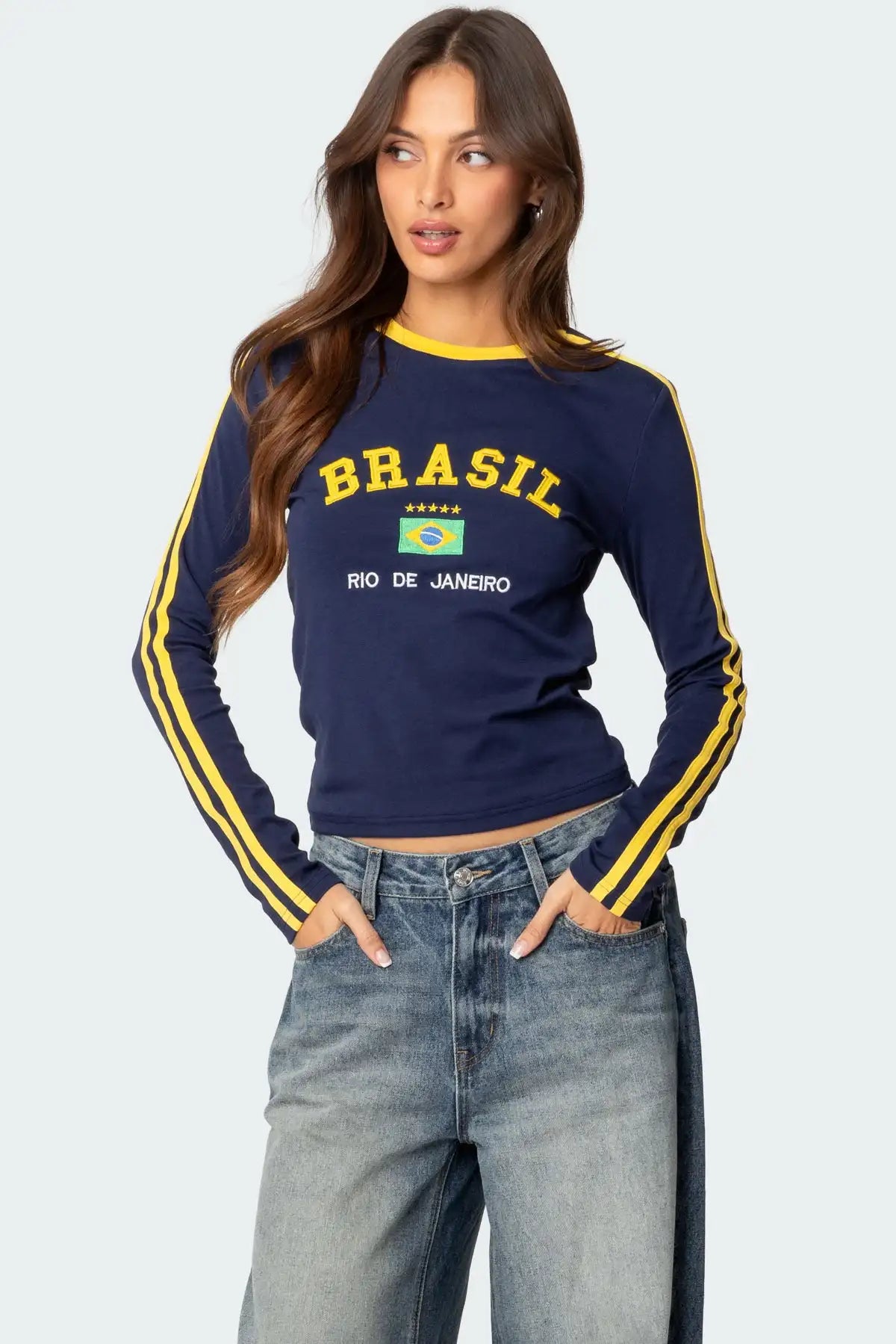 Brazilian Vintage Letter Print Crop T-Shirt