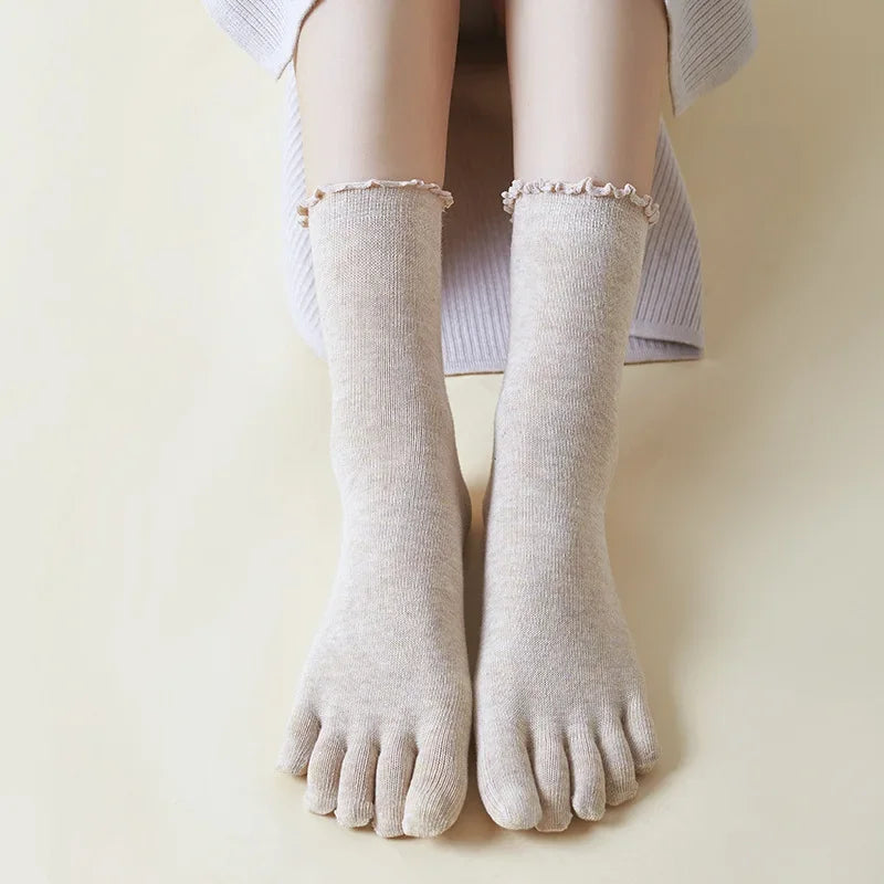 Colorful Loose Edge Curl Cotton Five-Toe Socks