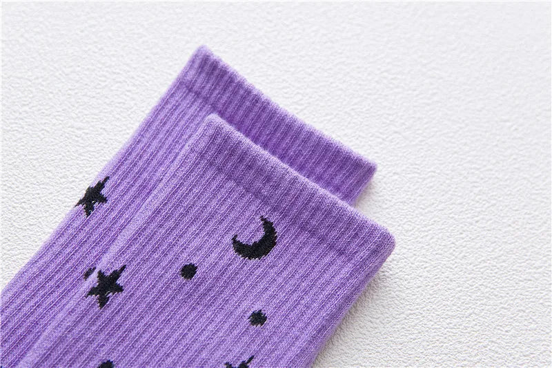 Star Moon Cartoon Letter School Socks