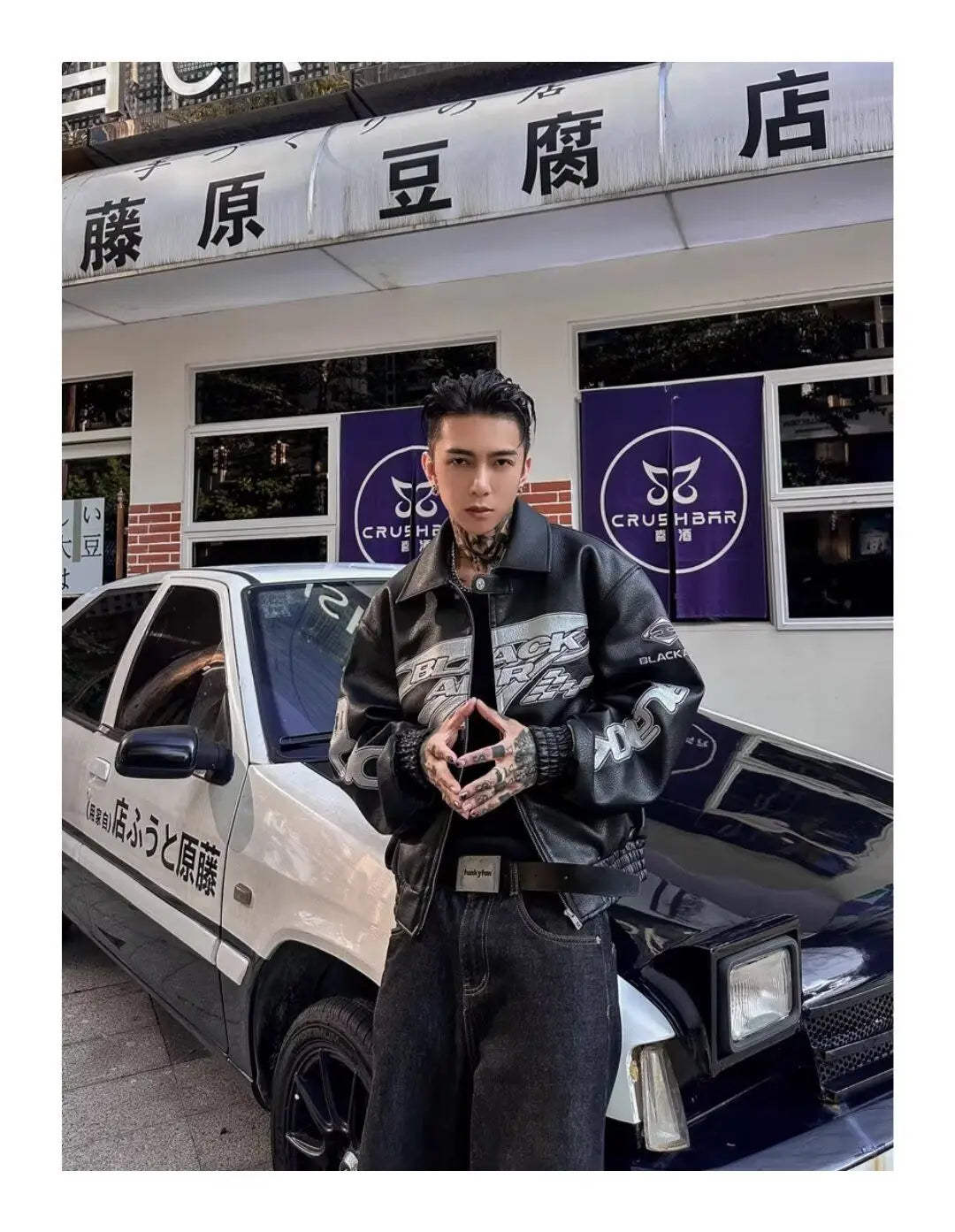 Retro Punk Embroidered Leather Motorcycle Jacket
