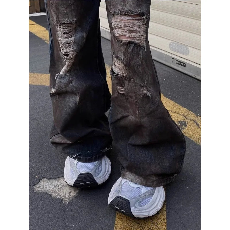 Vintage Cool Ripped Loose Fit Wide Jeans