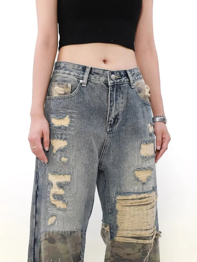 Vintage Washed Blue Ripped Baggy Jeans