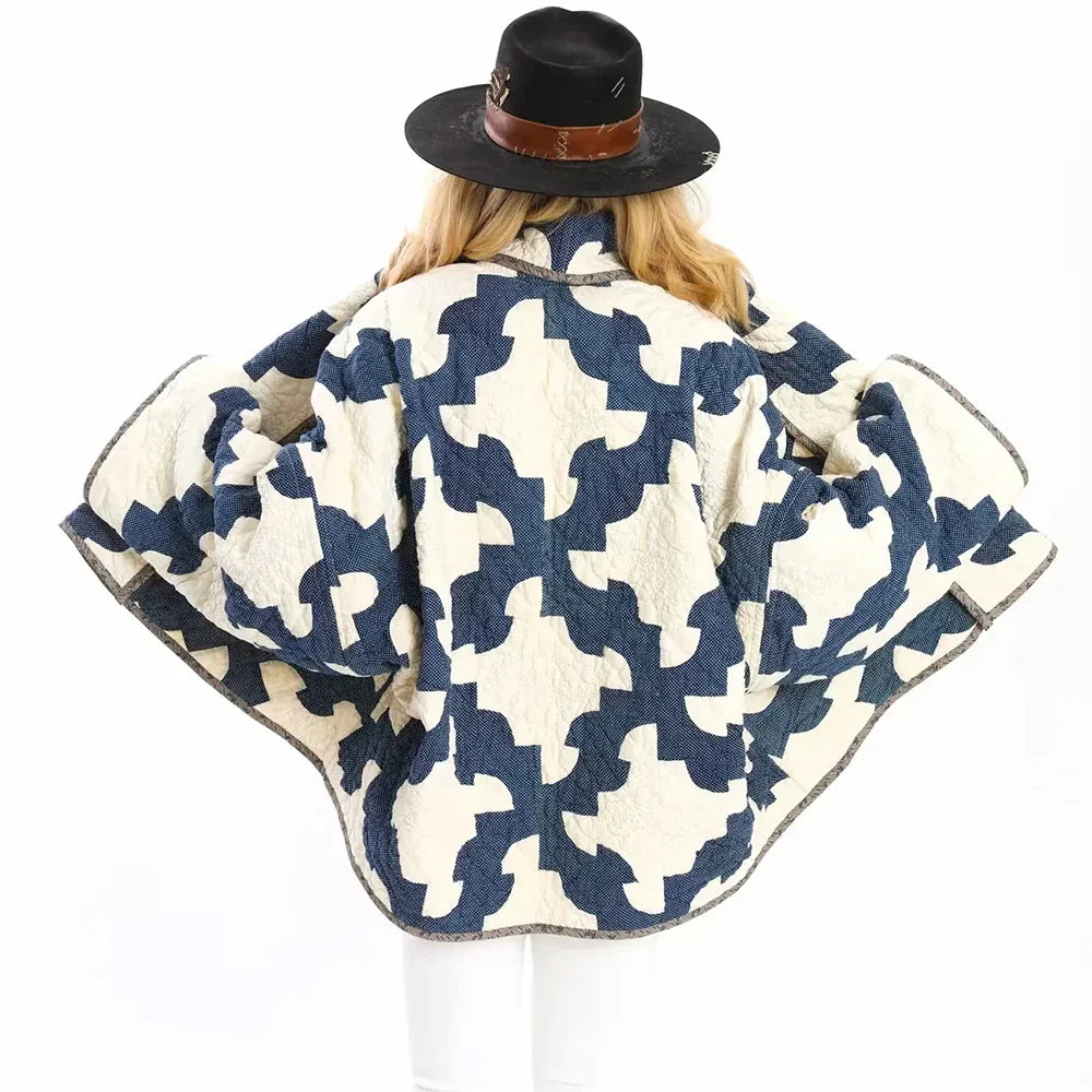 Veste à revers ample et durable à blocs de couleurs chics