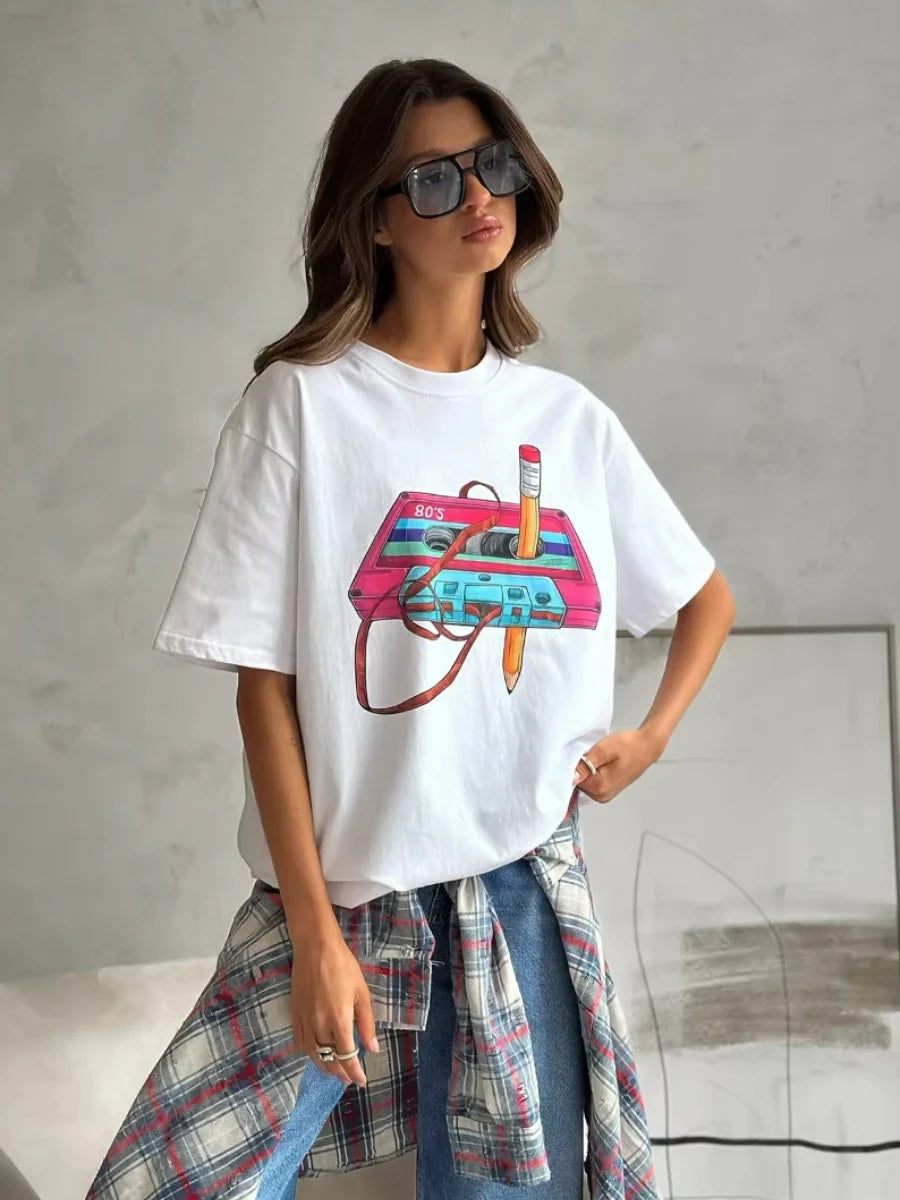 Vintage Hip Hop Printed Cotton T-Shirt