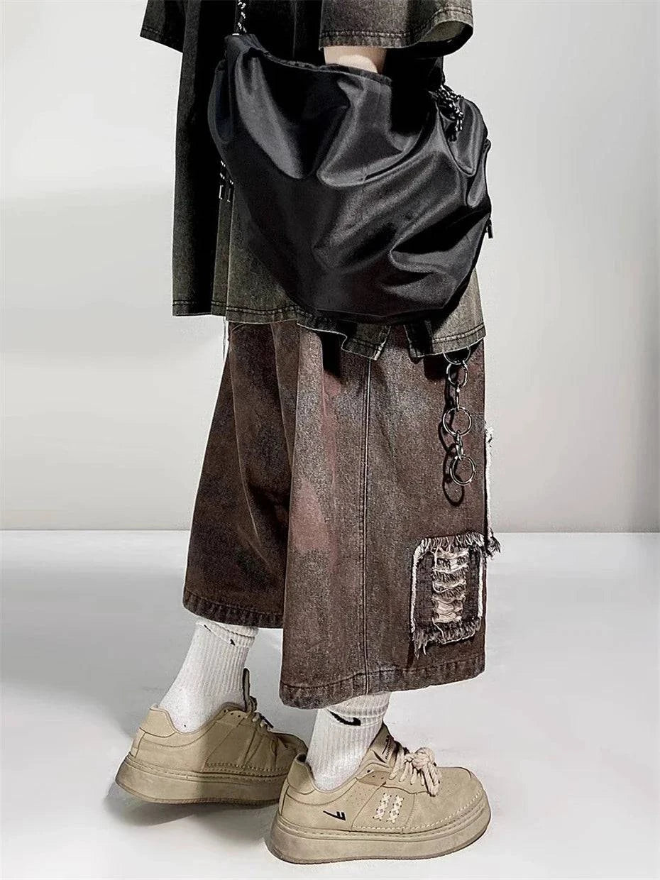 Vintage Ripped Denim Knee Length Jorts