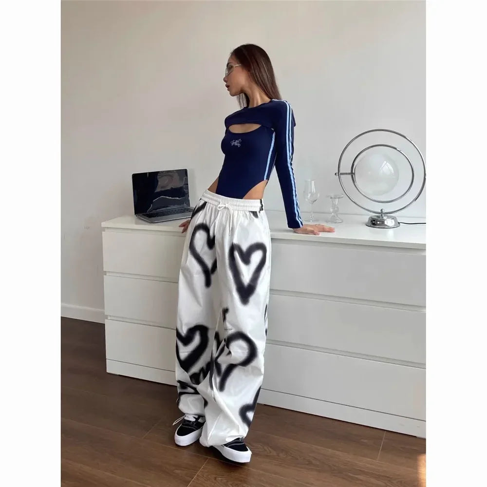 Elastic High Waist Hearts Jogging Pants
