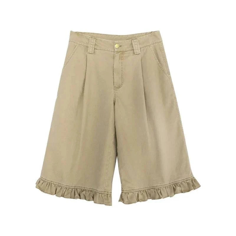 Chique kaki gerimpelde hoge taille jorts