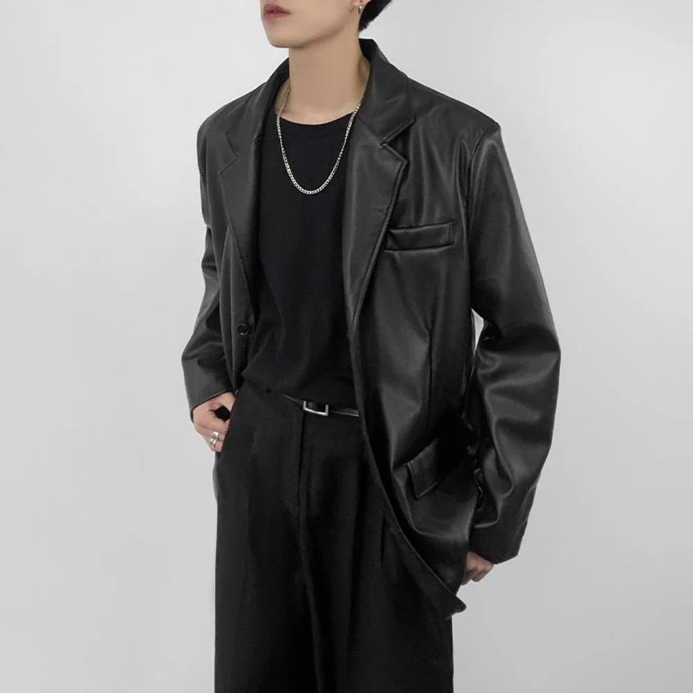 Veste en cuir PU style moto grunge pour homme