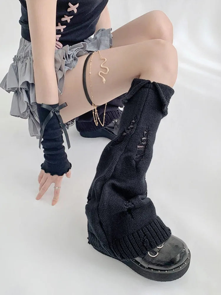 Y2K Grunge Distressed Knitted Leg Warmers