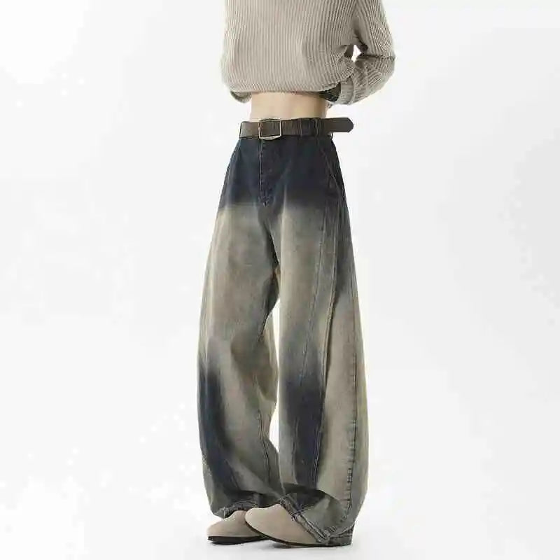 Blauwe casual jeans met hoge taille en wijde pijpen