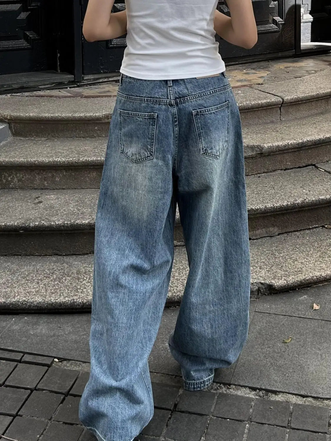 Vintage Washed Blue Wide Leg Jeans