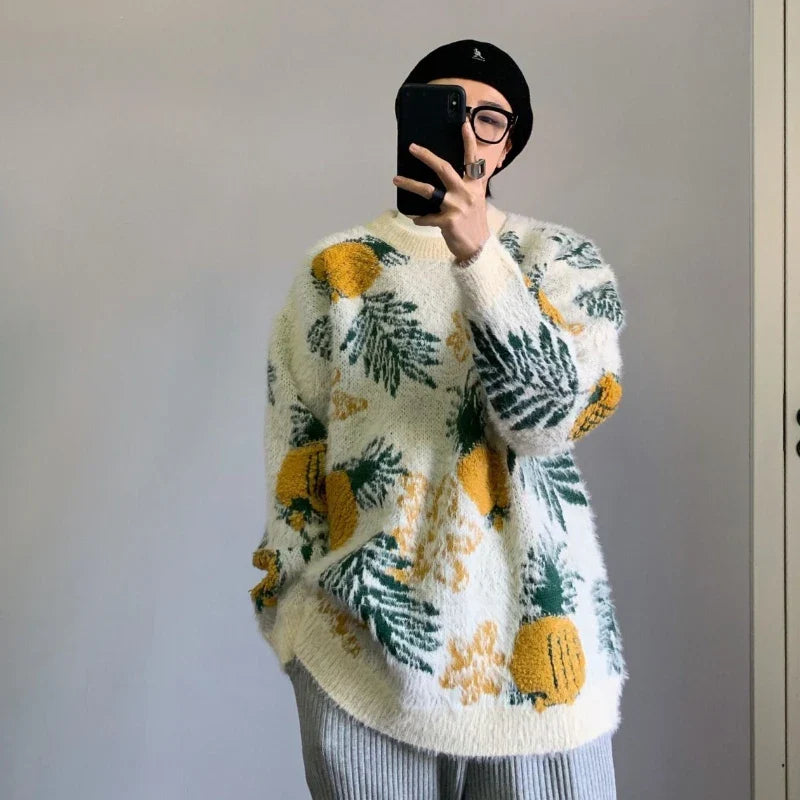 Men Cozy Pineapple Jacquard Knitted Cool Sweater