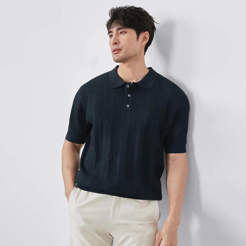 Herren Luxus Strick Freizeit Business Polo T-Shirt