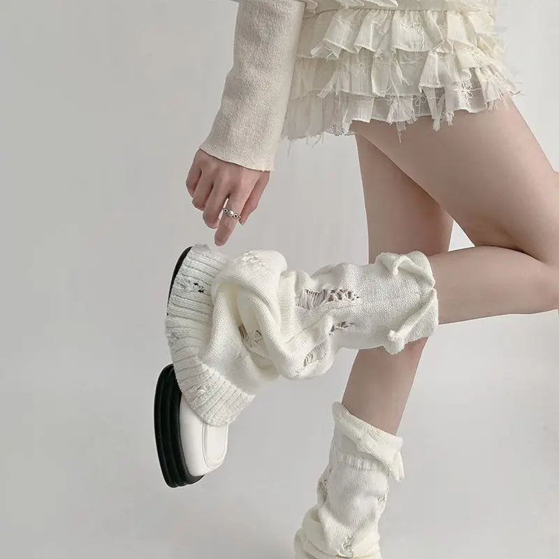 Y2K Grunge Distressed Knitted Leg Warmers