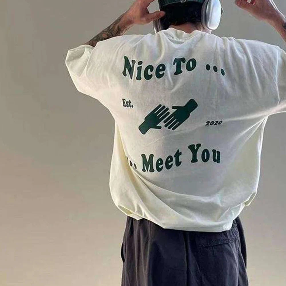 Verstellbares Retro Buchstaben Druck Locker Sitzendes T-Shirt