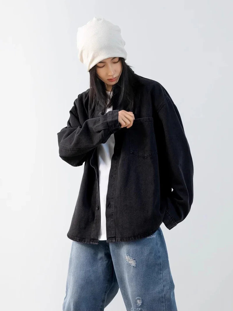 Chic Oversized Black Denim Jacket