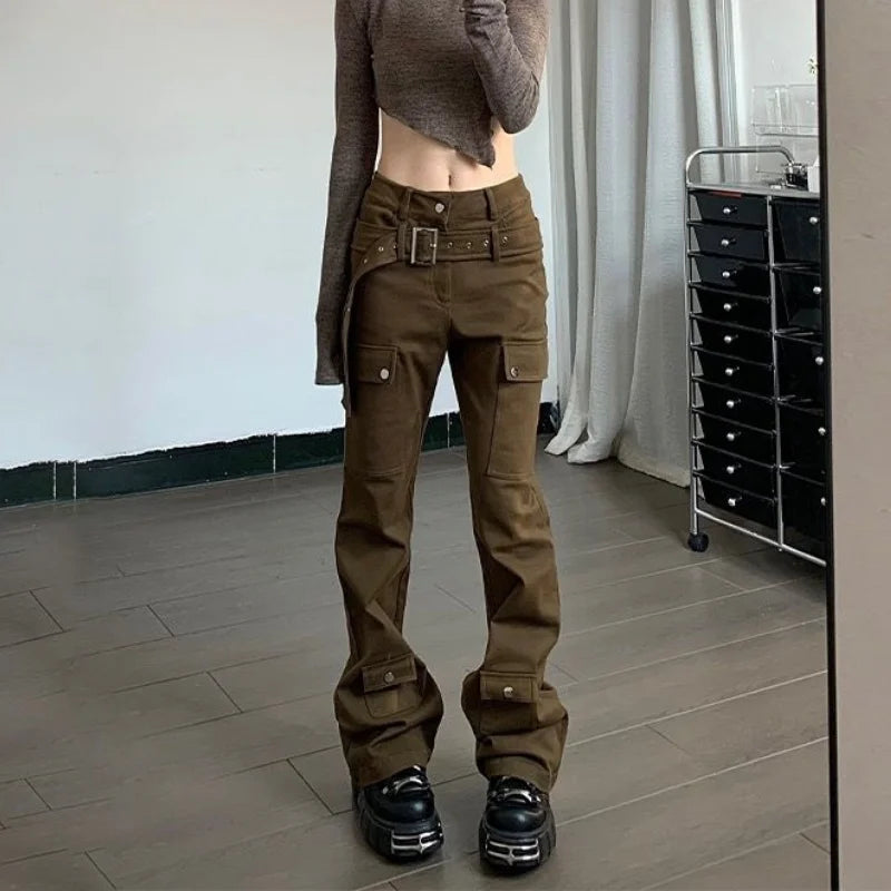 Women Cool Vintage Brown Cargo Pants
