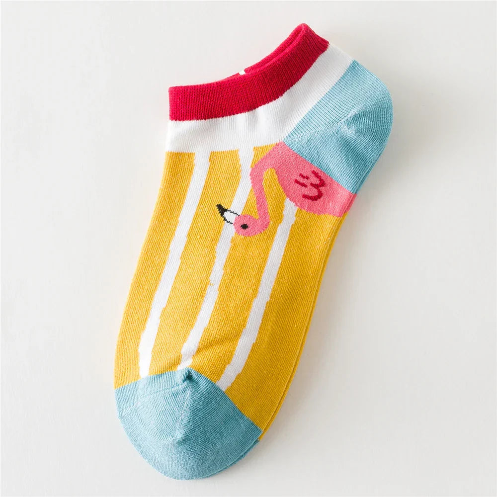 Colorful Flamingo Patterned Short Ankle Socks