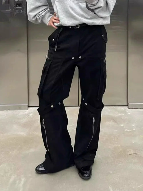 Y2K Zwarte Cyber Slim Cargo Jeans - Zwart / XXL