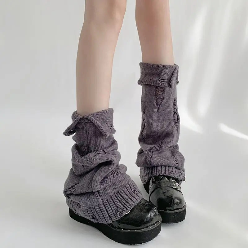 Y2K Grunge Distressed Knitted Leg Warmers