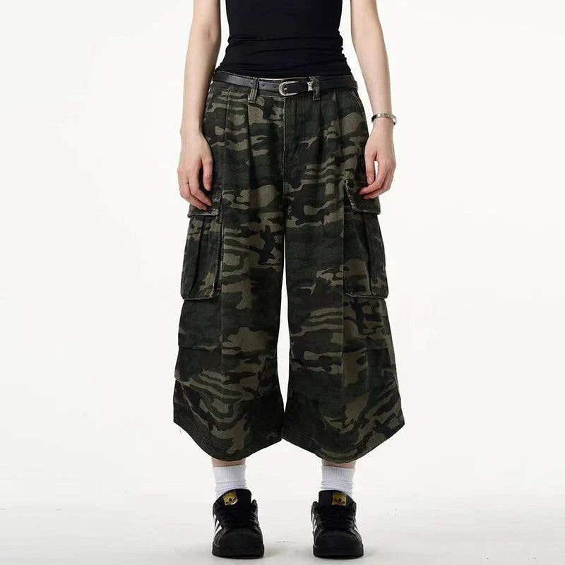Jorts en jean à jambe large camouflage