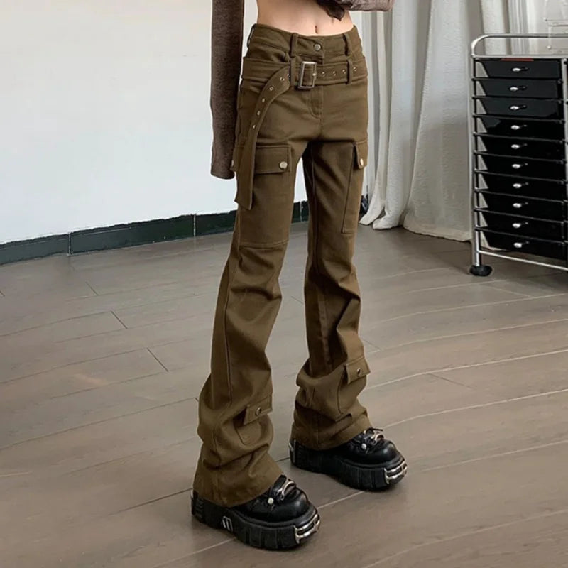 Women Cool Vintage Brown Cargo Pants
