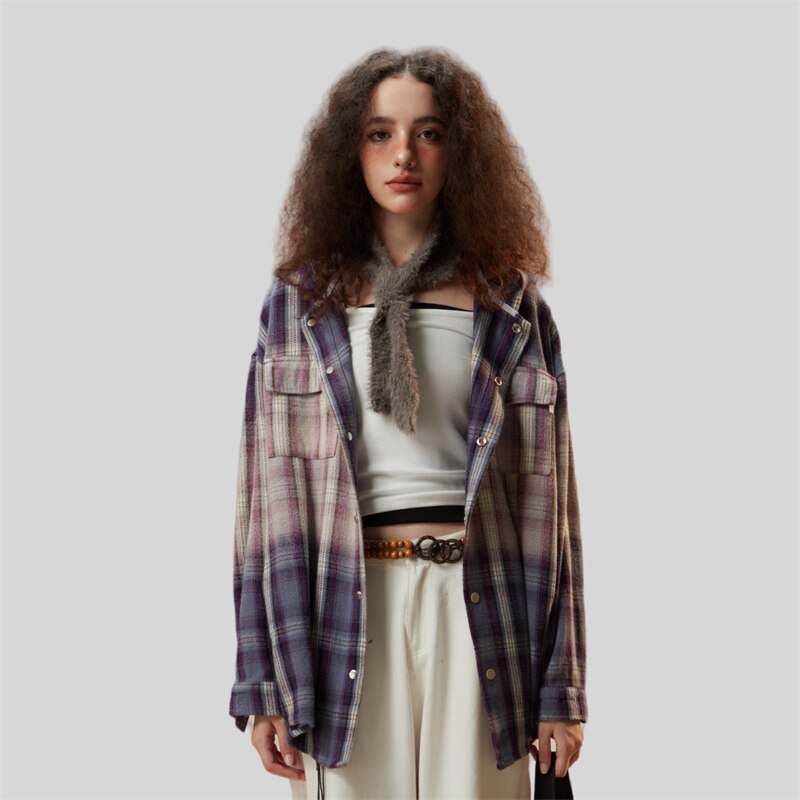 Camisa con capucha y degradado a cuadros vintage