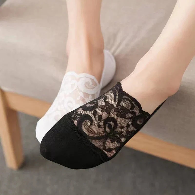 Breathable Lace Slipper School Socks Black