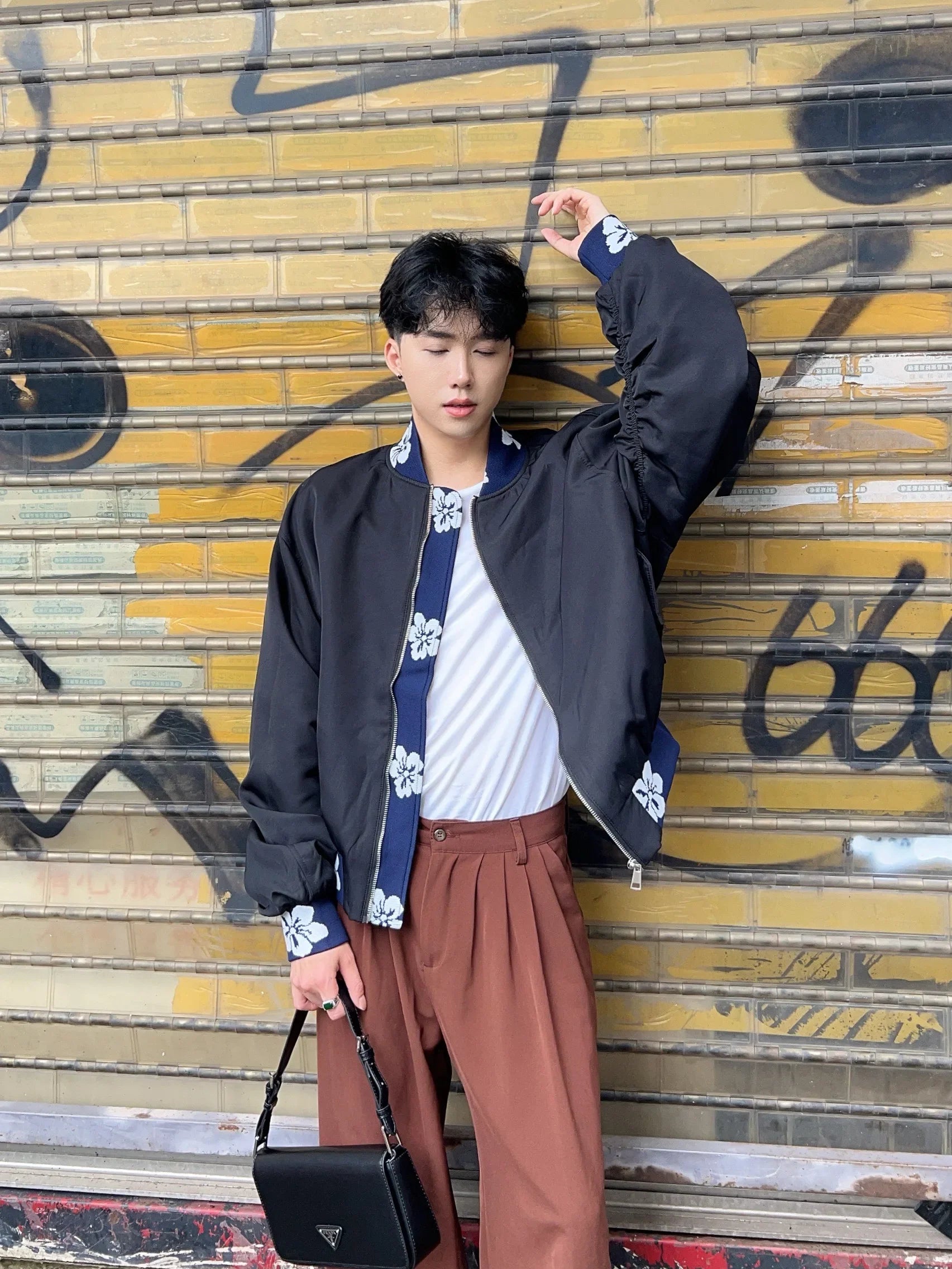 American Style Embroidered Jacquard Splicing Jacket