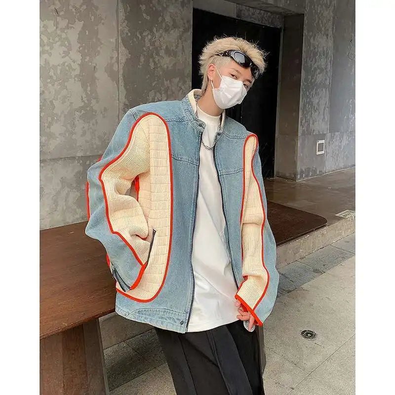 Durable Stylish Personality Splicing Denim Jacket