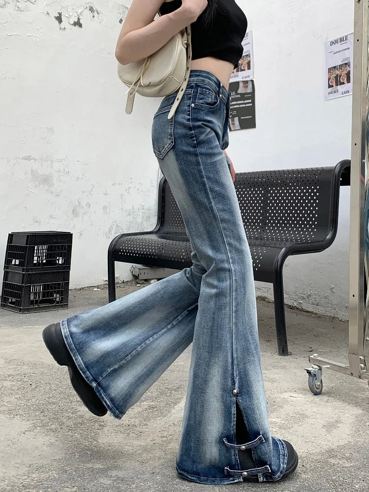 Distressed Blue Slim Flare Jeans