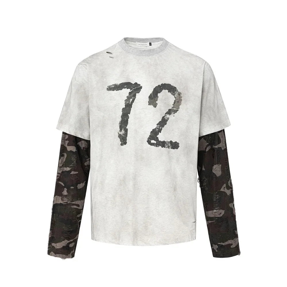 Wasteland Camouflage Long-Sleeved Splicing T-Shirt