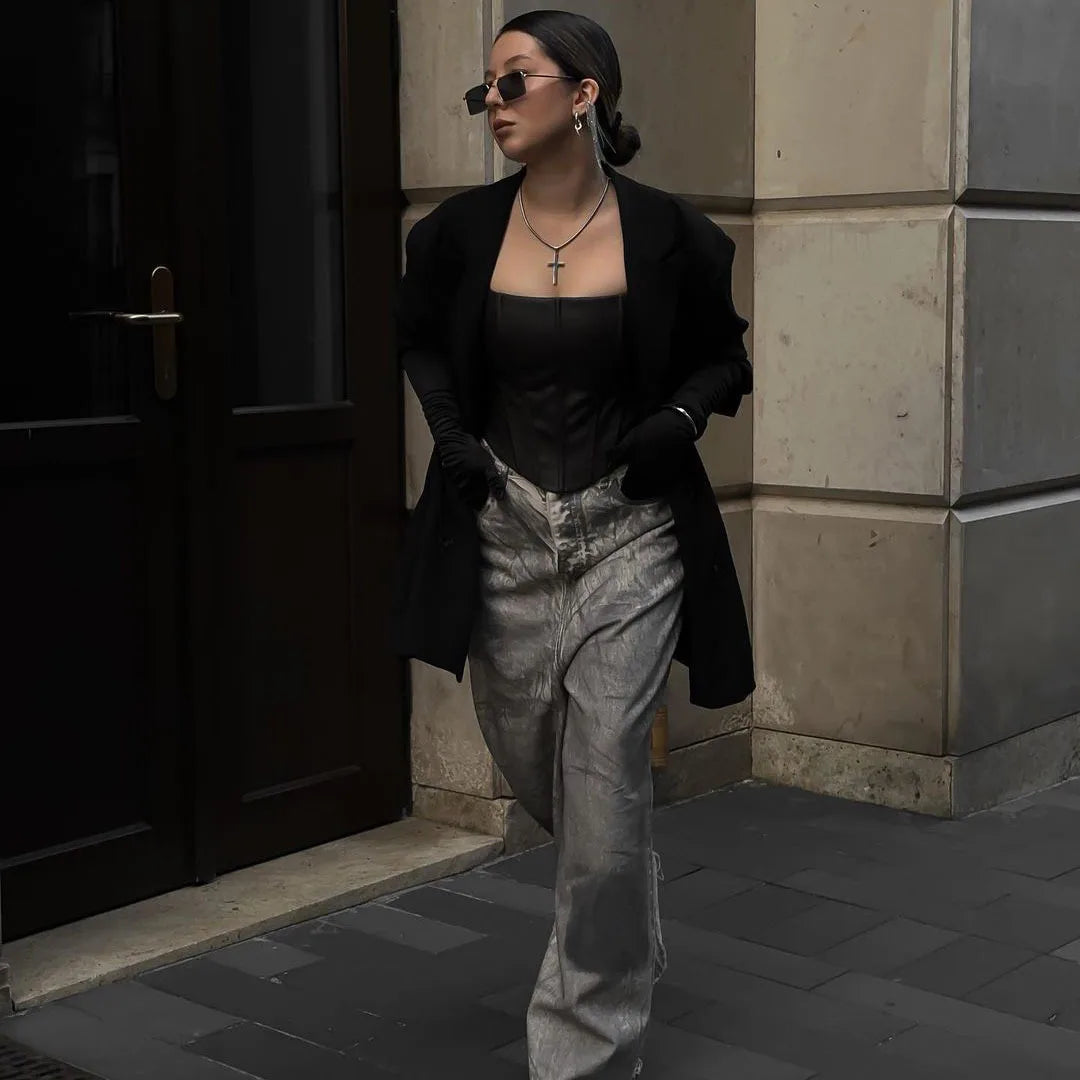 Graffiti Stylish Print Wide Leg Jeans