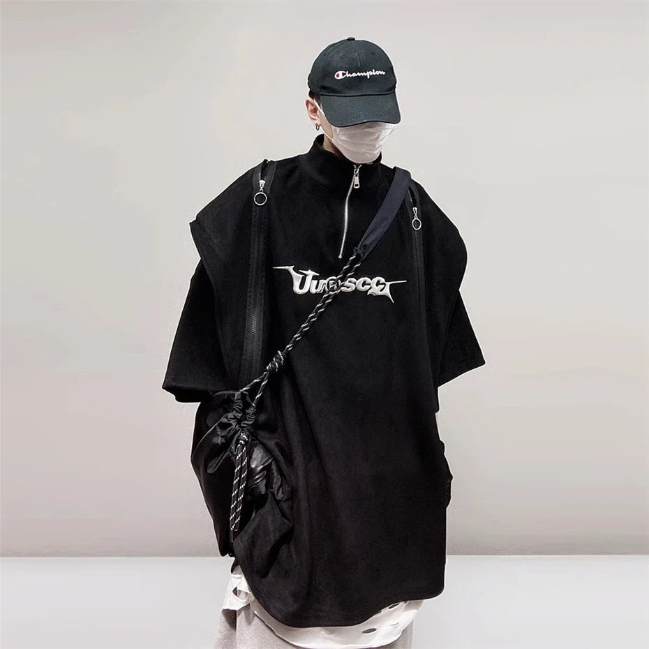 Men's Vintage Punk Zipper Polo T-Shirt