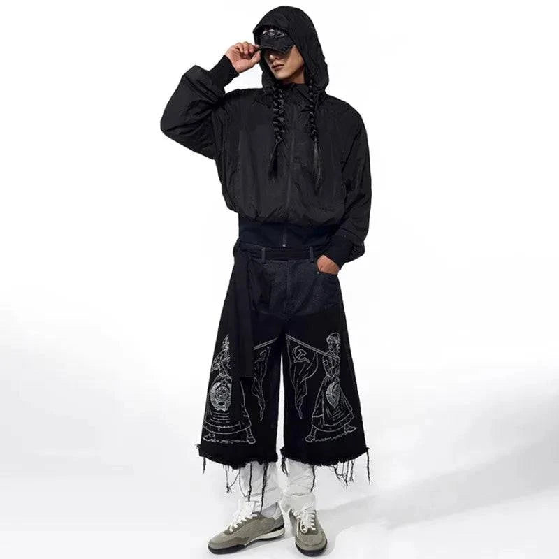 Original bestickte Quasten Burr Denim Jorts