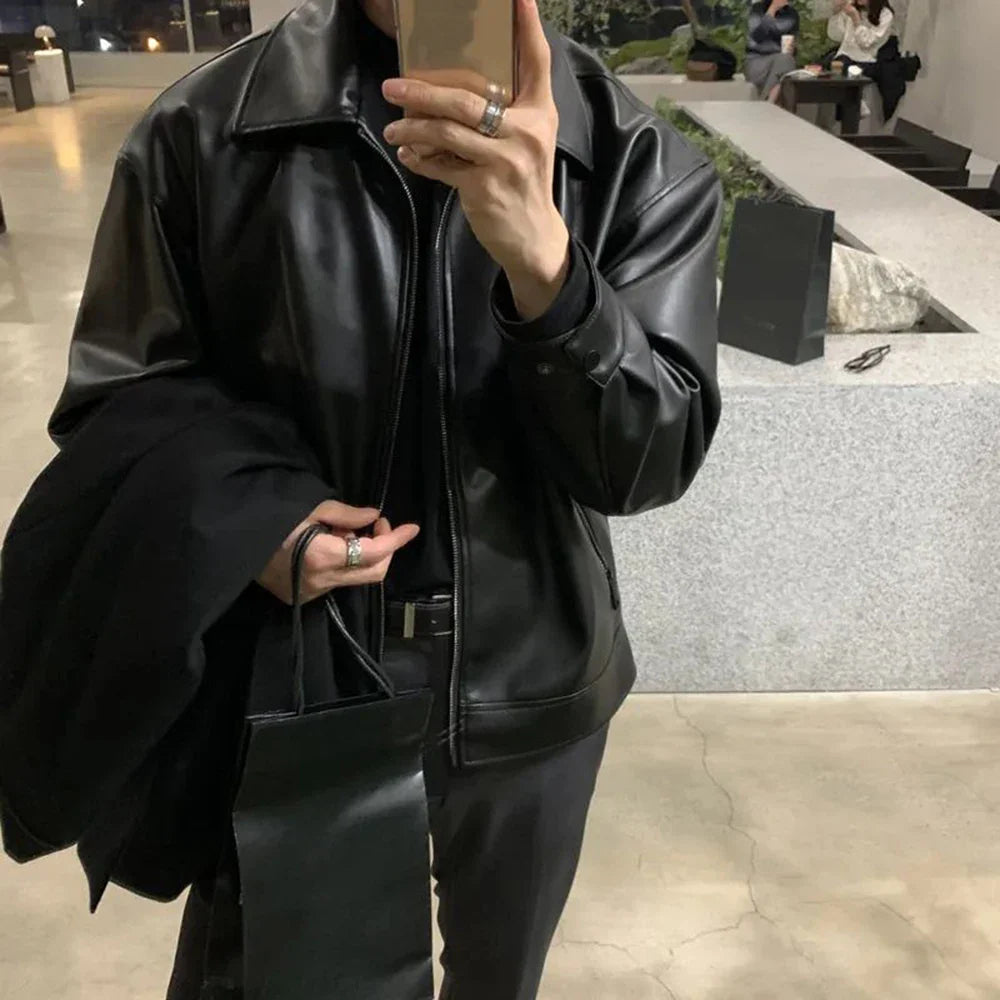 Long-lasting Retro Loose British Leather Jacket